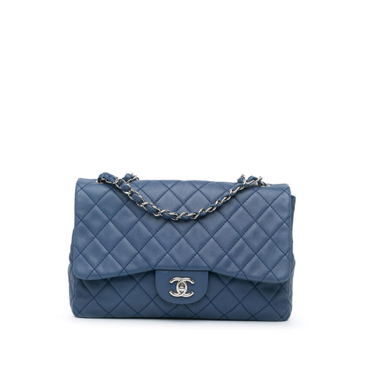 Blue Chanel Jumbo Classic Caviar Single Flap Bag