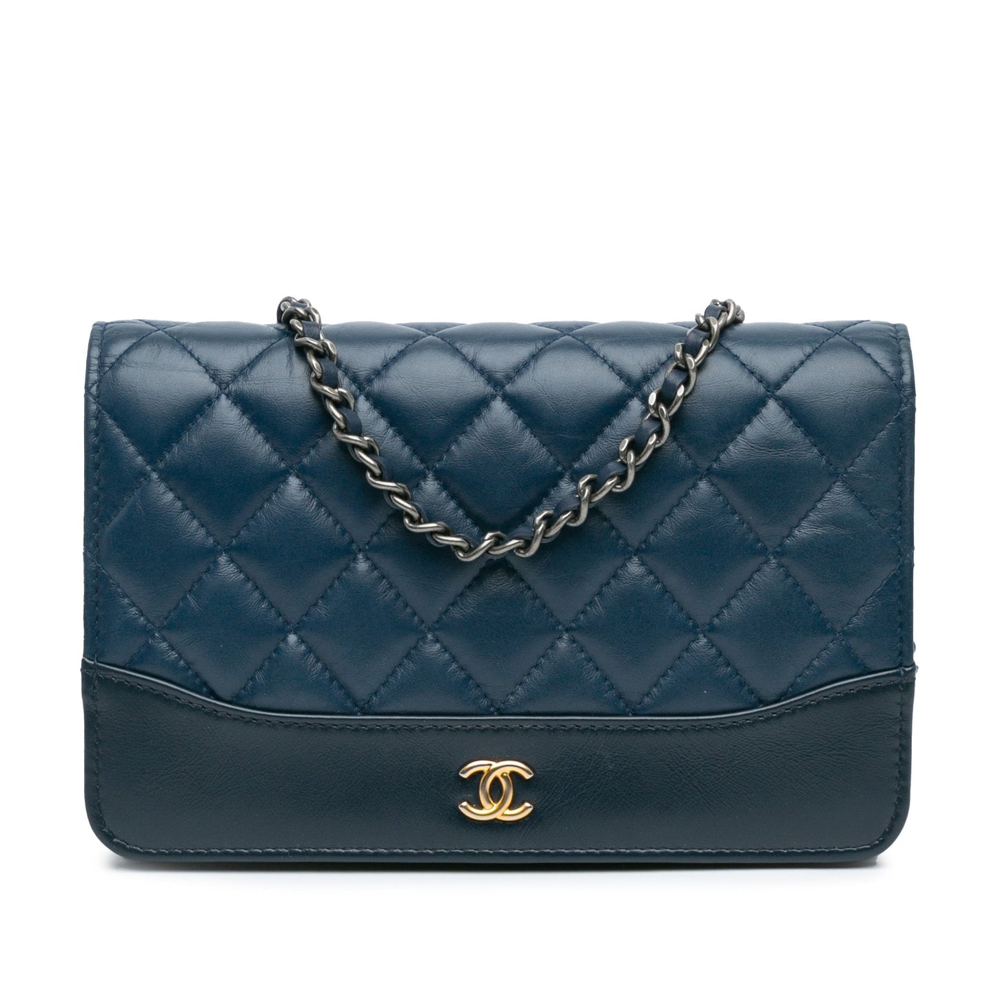 Blue Chanel Quilted Aged Calfskin Gabrielle Wallet On Chain Crossbody Bag