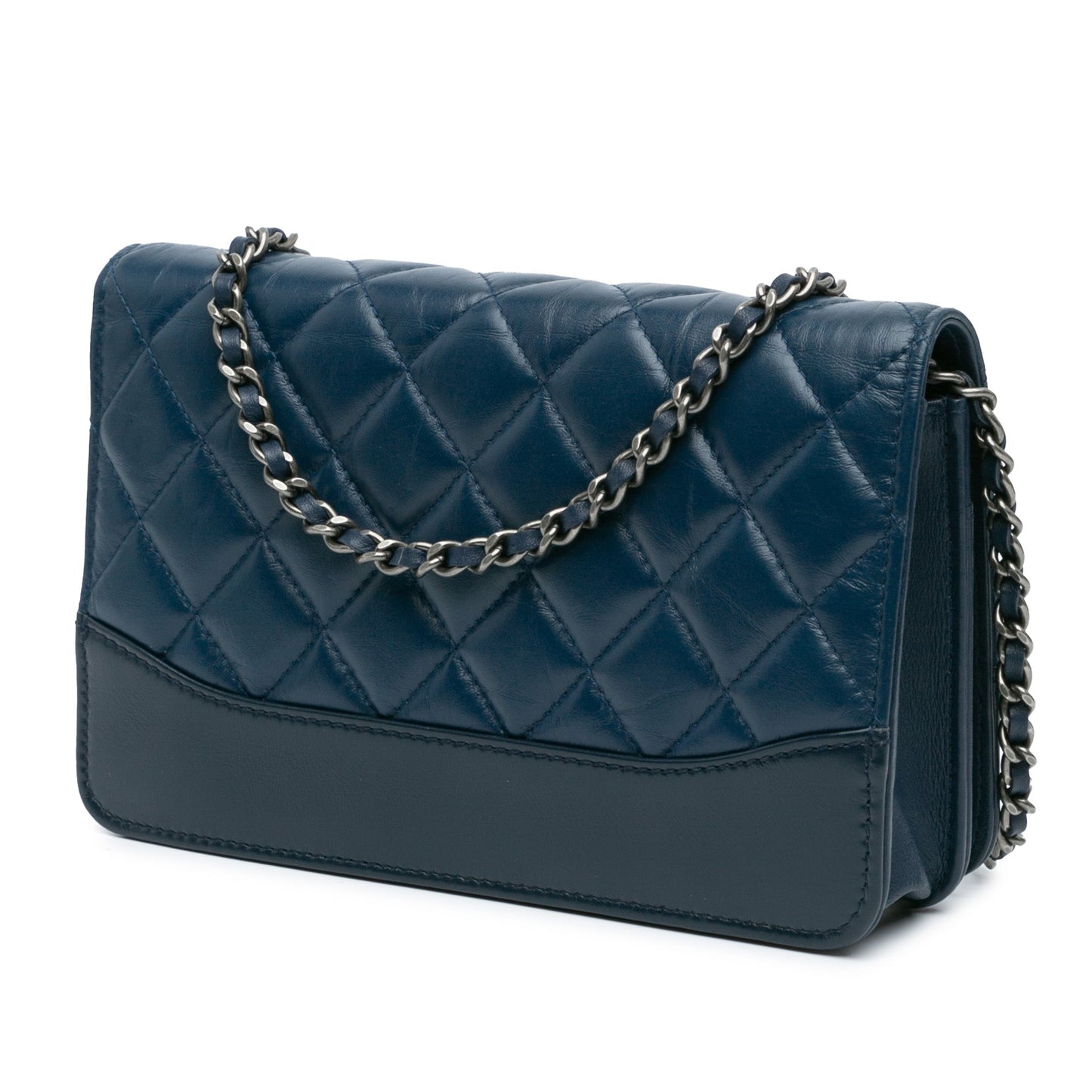 Blue Chanel Quilted Aged Calfskin Gabrielle Wallet On Chain Crossbody Bag