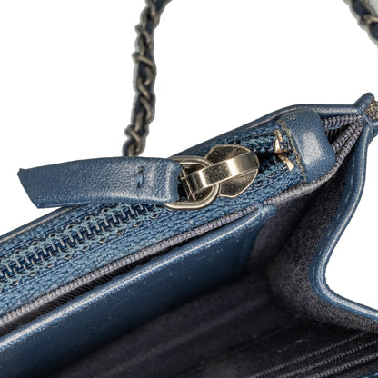 Blue Chanel Quilted Aged Calfskin Gabrielle Wallet On Chain Crossbody Bag