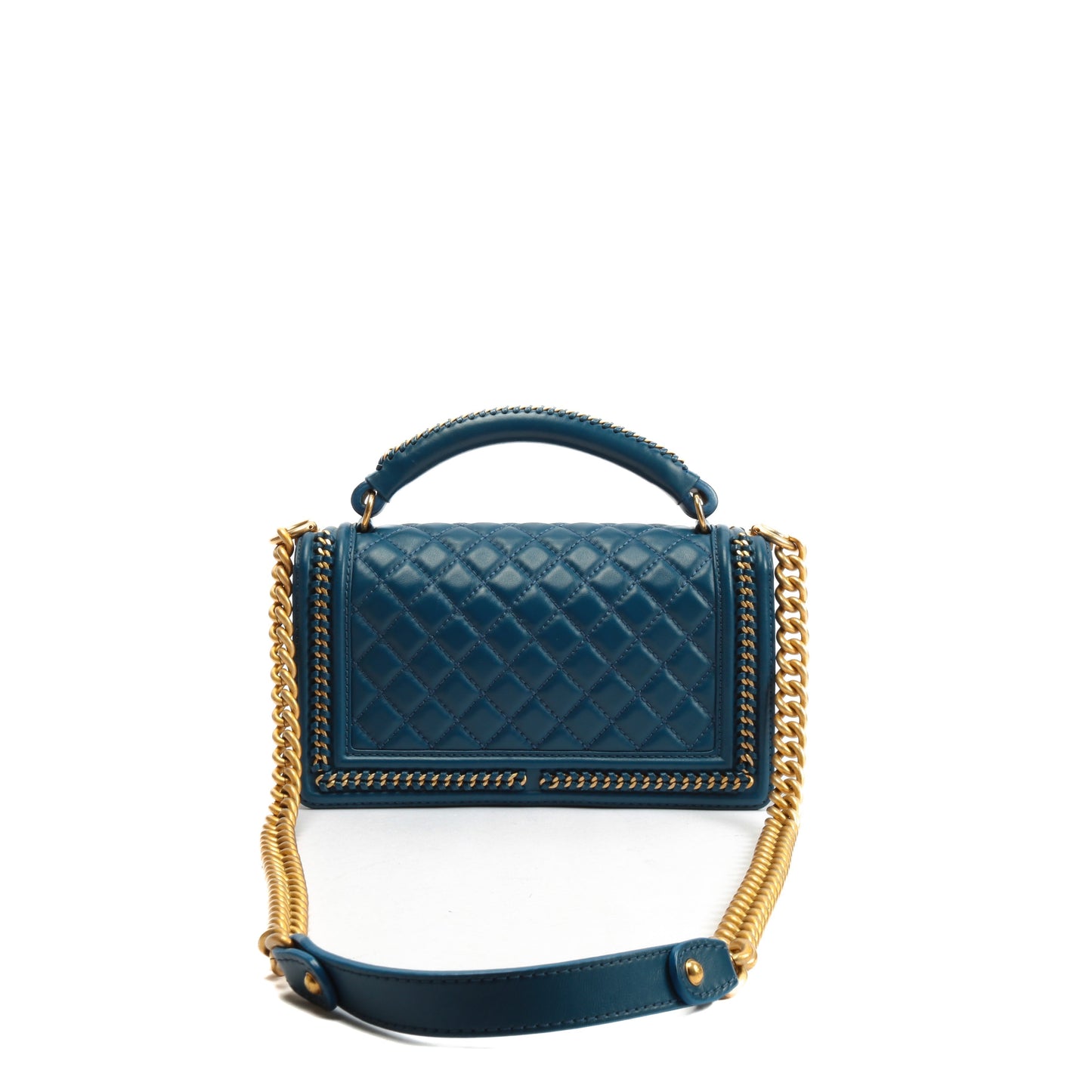 CHANEL Medium Boy Bag with Chain Handle & Trim - Blue w/Gold