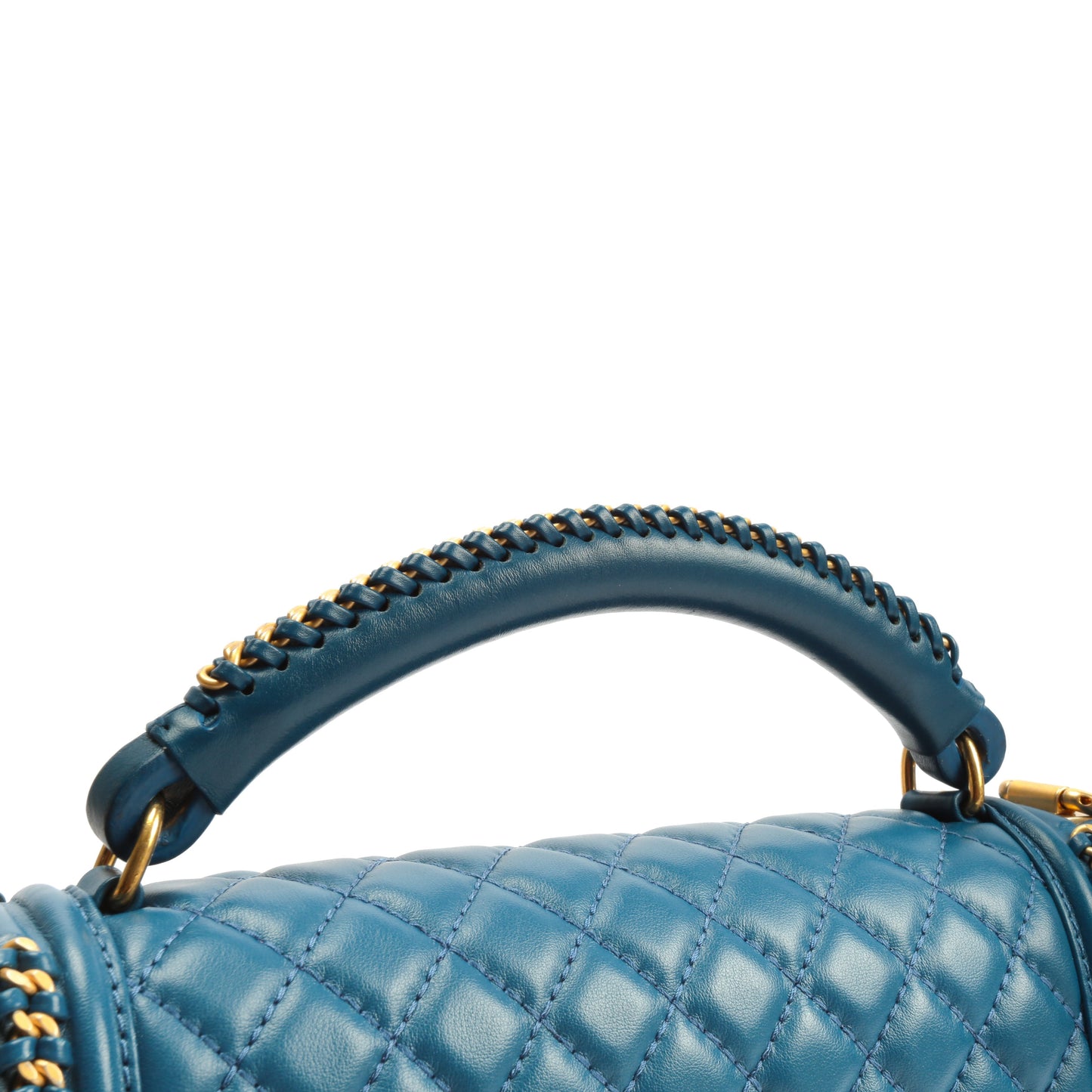 CHANEL Medium Boy Bag with Chain Handle & Trim - Blue w/Gold