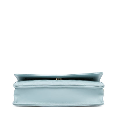 Blue Chanel CC Lambskin Pearl Wallet On Chain Crossbody Bag