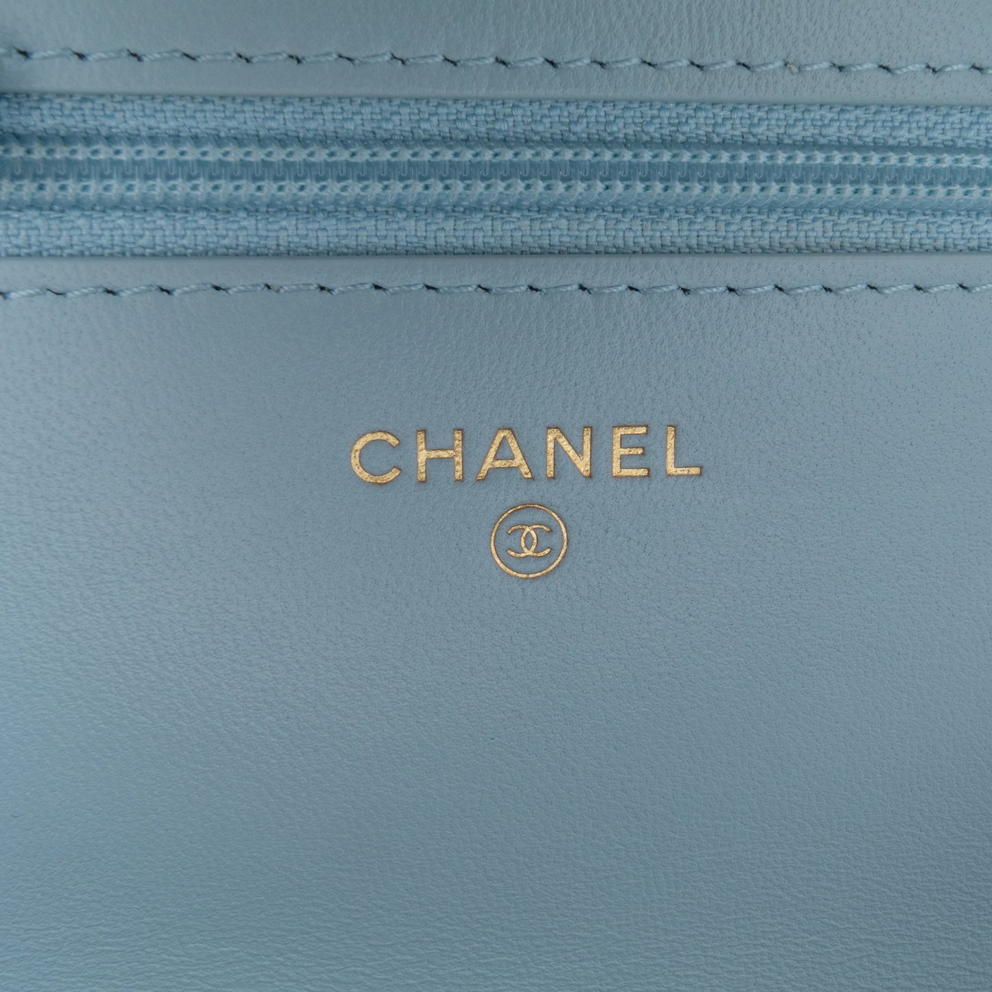 Blue Chanel CC Lambskin Pearl Wallet On Chain Crossbody Bag