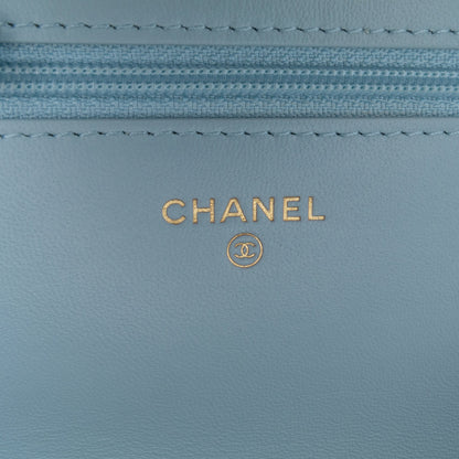 Blue Chanel CC Lambskin Pearl Wallet On Chain Crossbody Bag