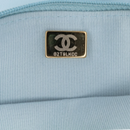 Blue Chanel CC Lambskin Pearl Wallet On Chain Crossbody Bag