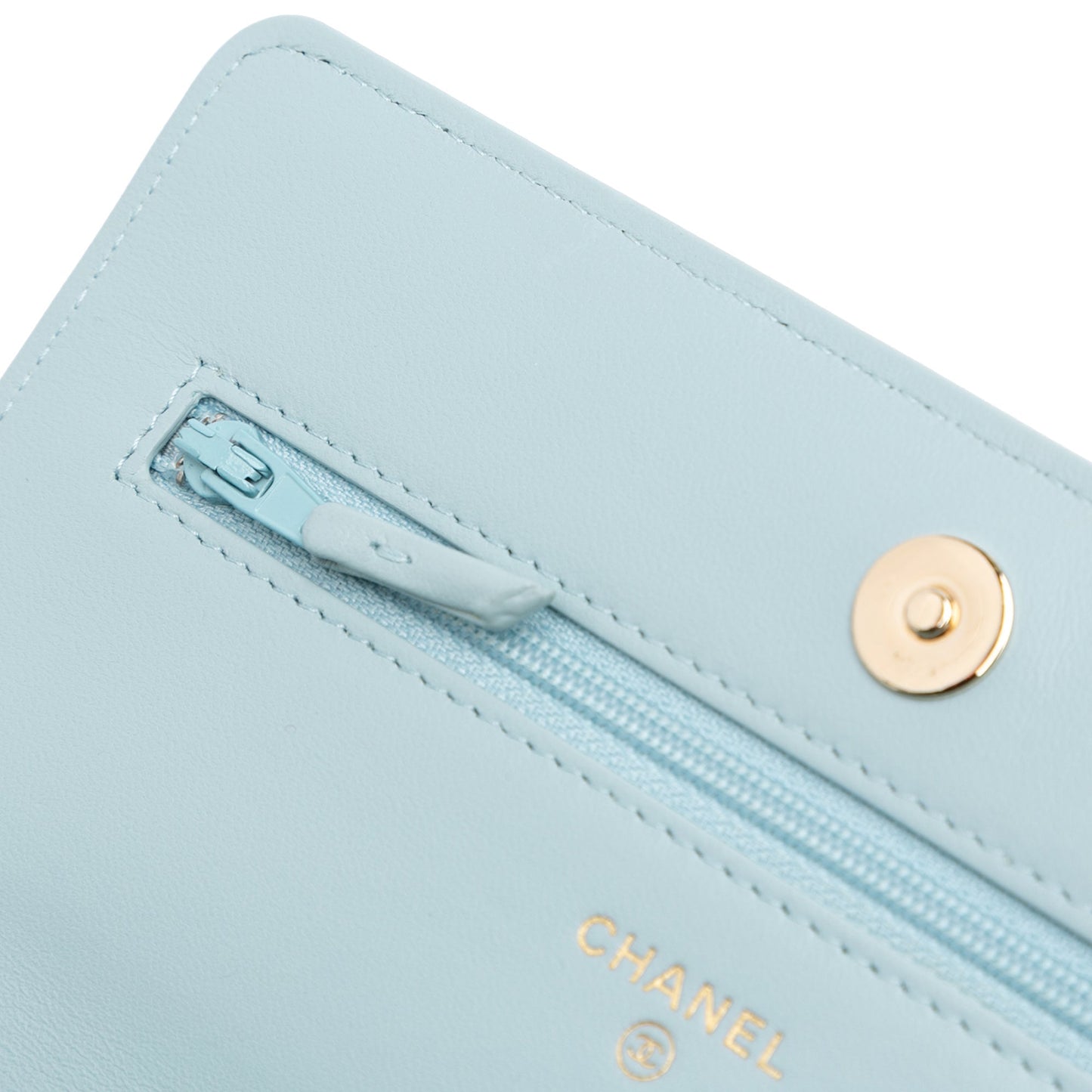 Blue Chanel CC Lambskin Pearl Wallet On Chain Crossbody Bag
