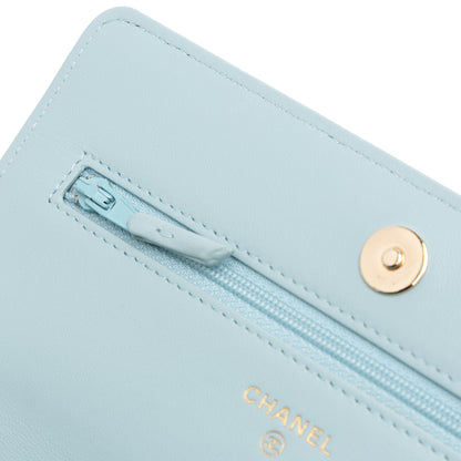 Blue Chanel CC Lambskin Pearl Wallet On Chain Crossbody Bag