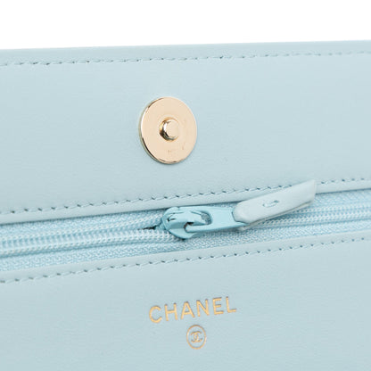 Blue Chanel CC Lambskin Pearl Wallet On Chain Crossbody Bag