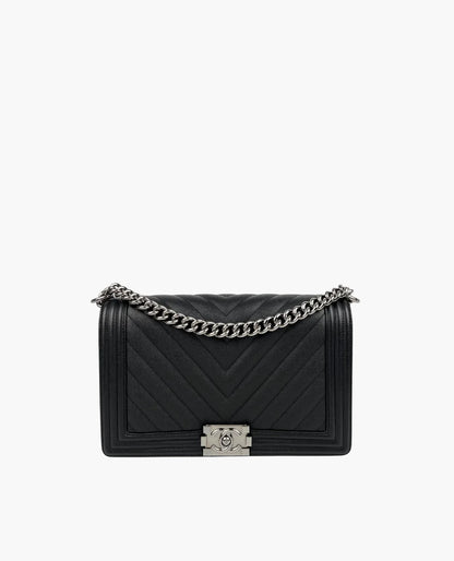 Chanel Sac Boy Grand Edition Chevron en cuir noir