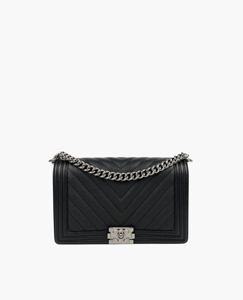 Chanel Sac Boy Grand Edition Chevron en cuir noir