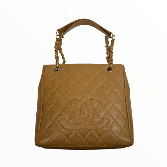 Chanel camel quilted bag with Chanel logo on the front - 2000s