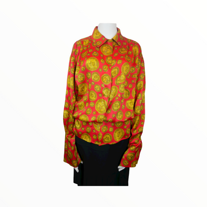 Chanel red blouse with coin Chanel motif - M - 1990s