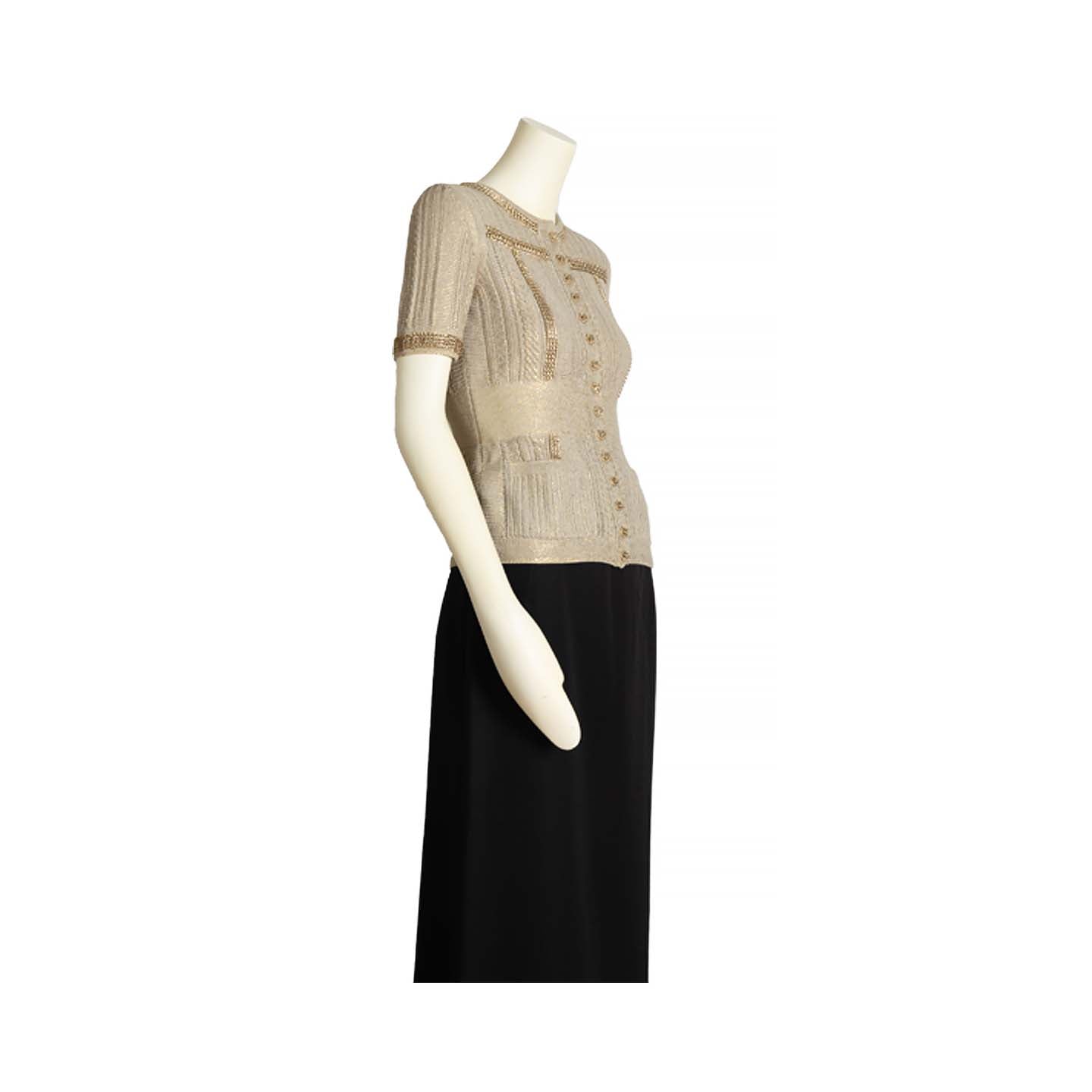 Chanel short-sleeved buttoned cardigan in beige knit - XS - 2000s