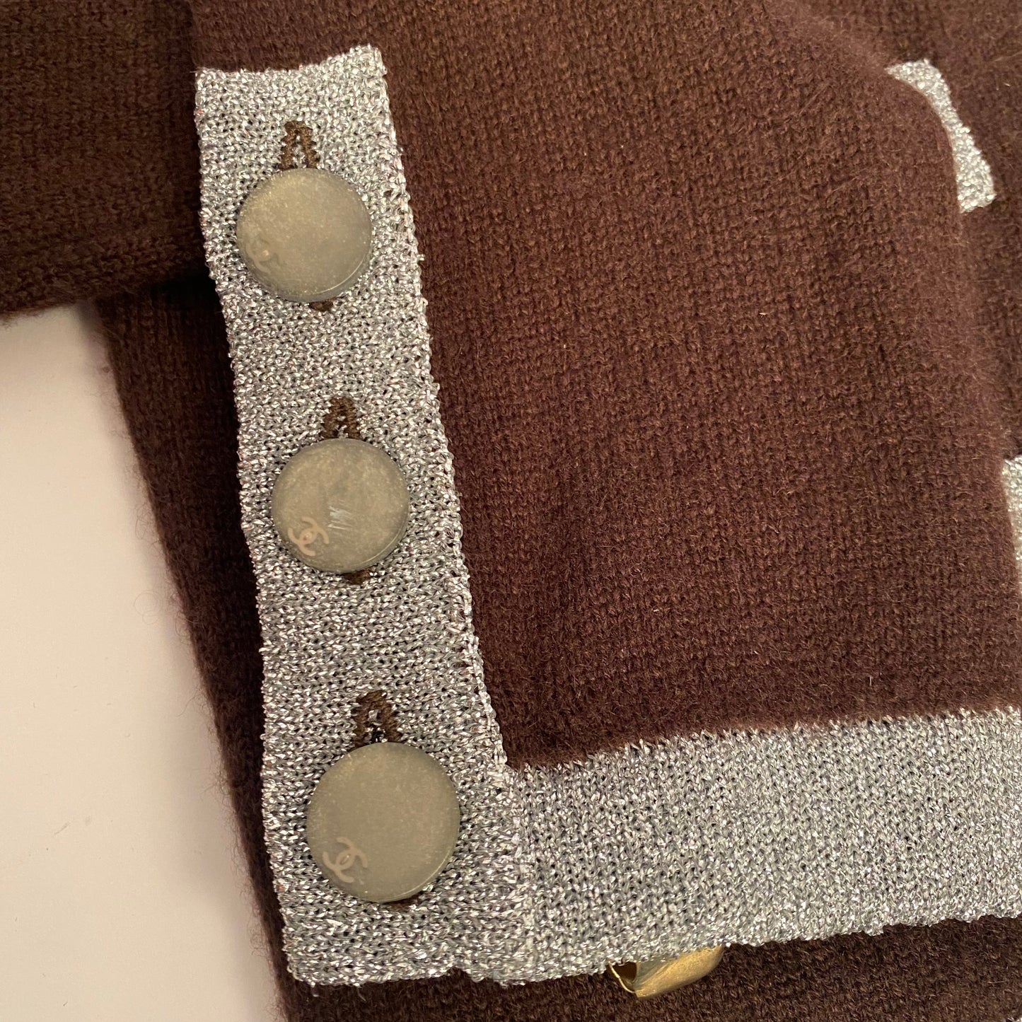 Chanel vintage cashmere brown and silver cardigan - XS - 1990s
