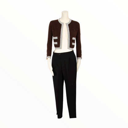 Chanel vintage cashmere brown and silver cardigan - XS - 1990s