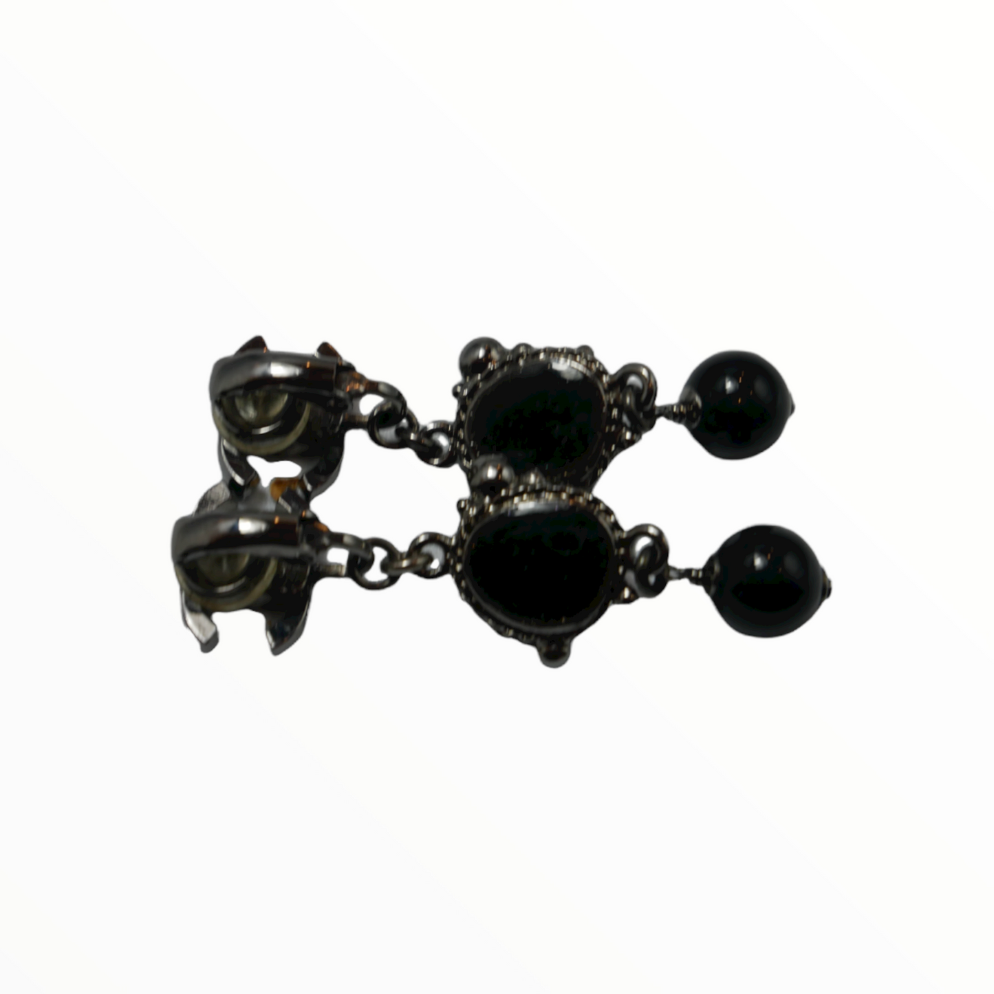 Chanel silver and black stone pendant earclips