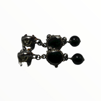 Chanel silver and black stone pendant earclips