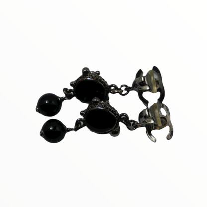 Chanel silver and black stone pendant earclips