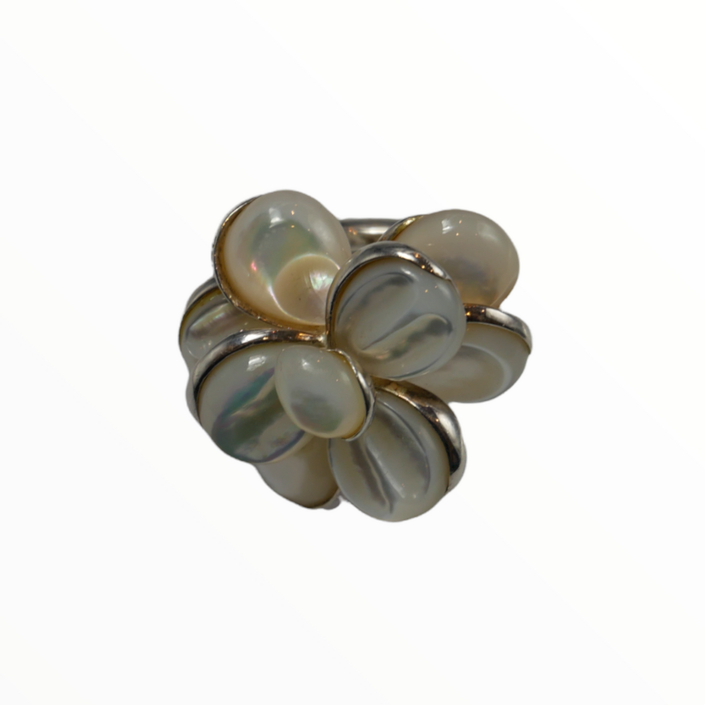 Chanel silver pearl and pearl flower ring