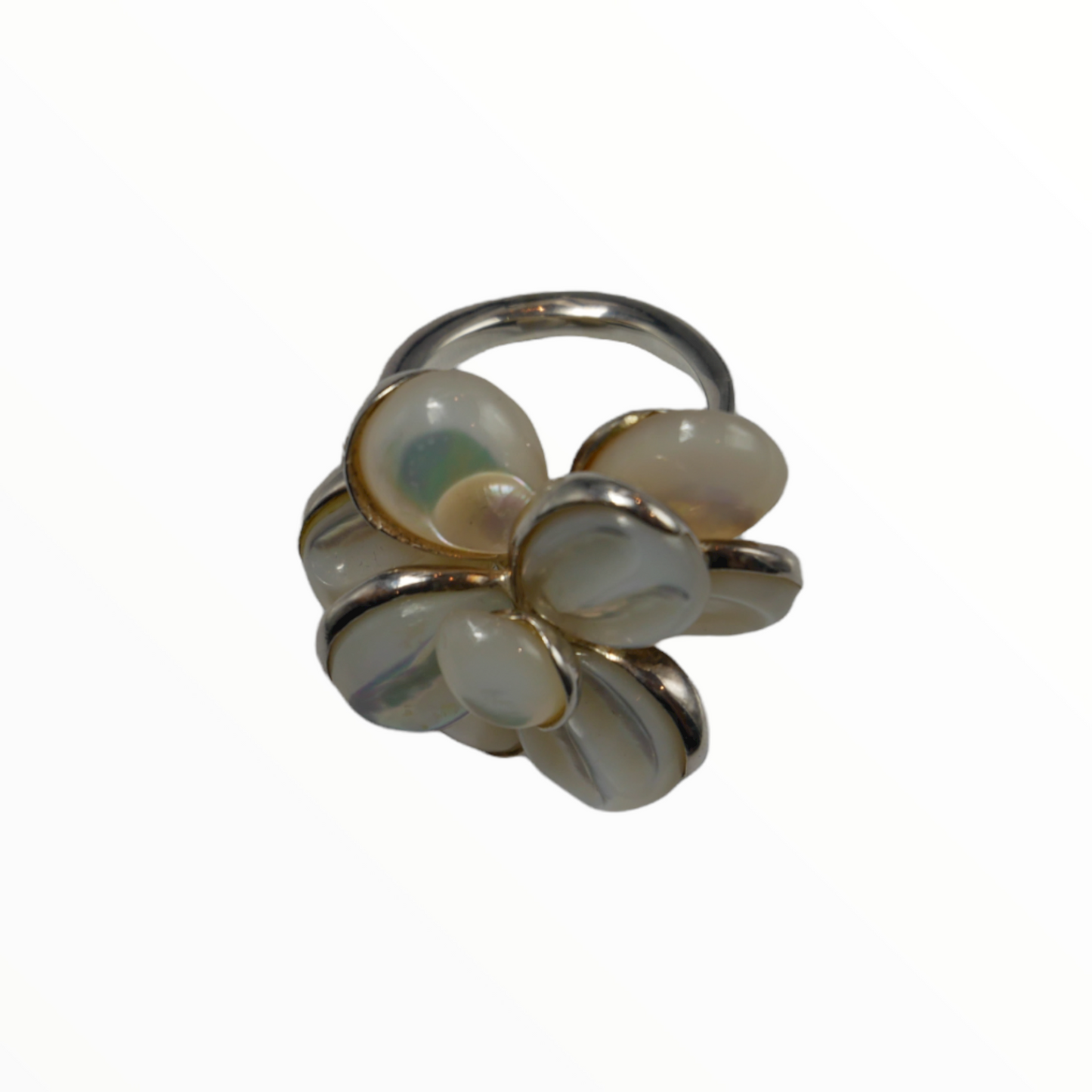 Chanel silver pearl and pearl flower ring
