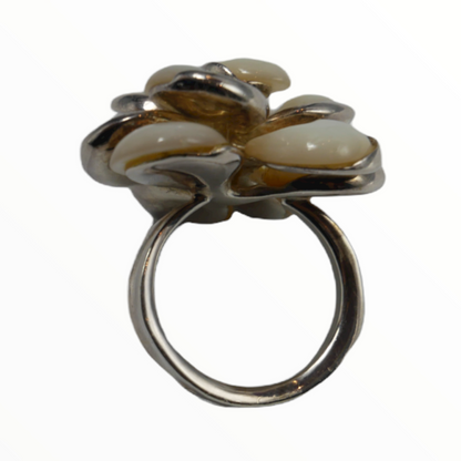 Chanel silver pearl and pearl flower ring