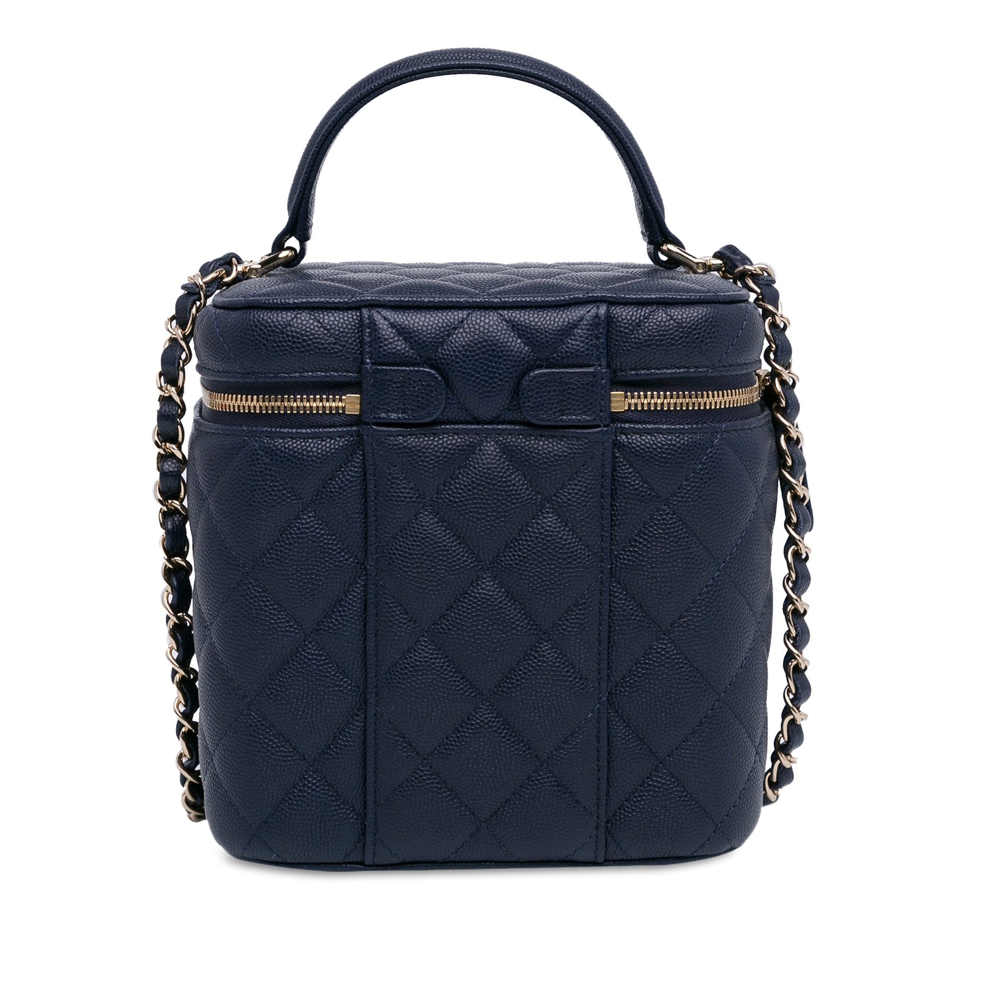 Blue Chanel CC Quilted Caviar Top Handle Vanity Case with Chain