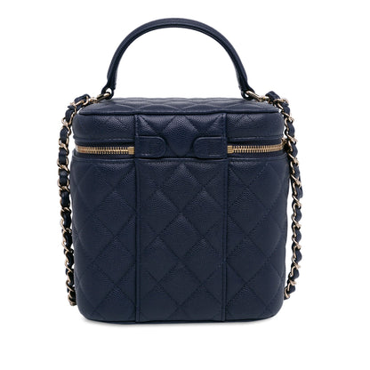 Blue Chanel CC Quilted Caviar Top Handle Vanity Case with Chain