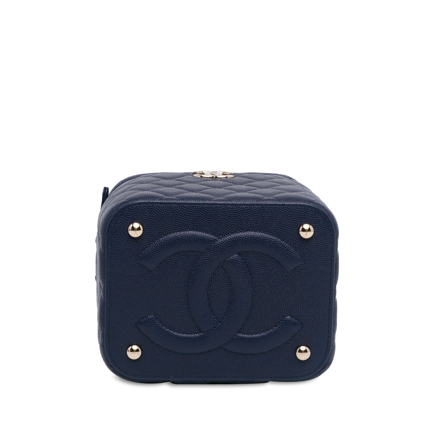 Blue Chanel CC Quilted Caviar Top Handle Vanity Case with Chain