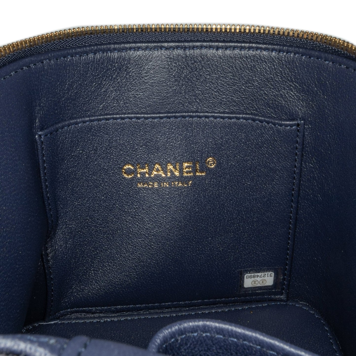 Blue Chanel CC Quilted Caviar Top Handle Vanity Case with Chain
