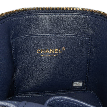 Blue Chanel CC Quilted Caviar Top Handle Vanity Case with Chain