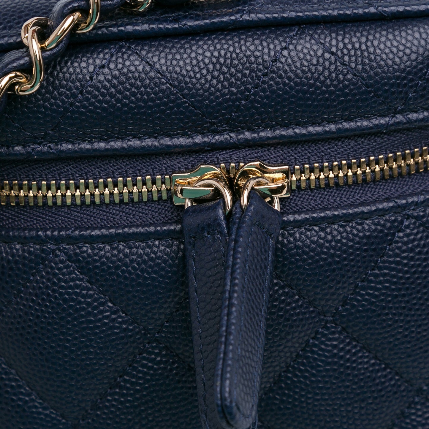 Blue Chanel CC Quilted Caviar Top Handle Vanity Case with Chain