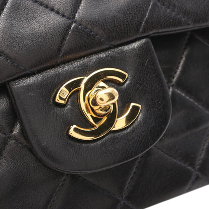 Black Chanel Small Classic Lambskin Double Flap Shoulder Bag