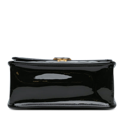Black Chanel Mini Quilted Patent Graphic Catch Flap Satchel