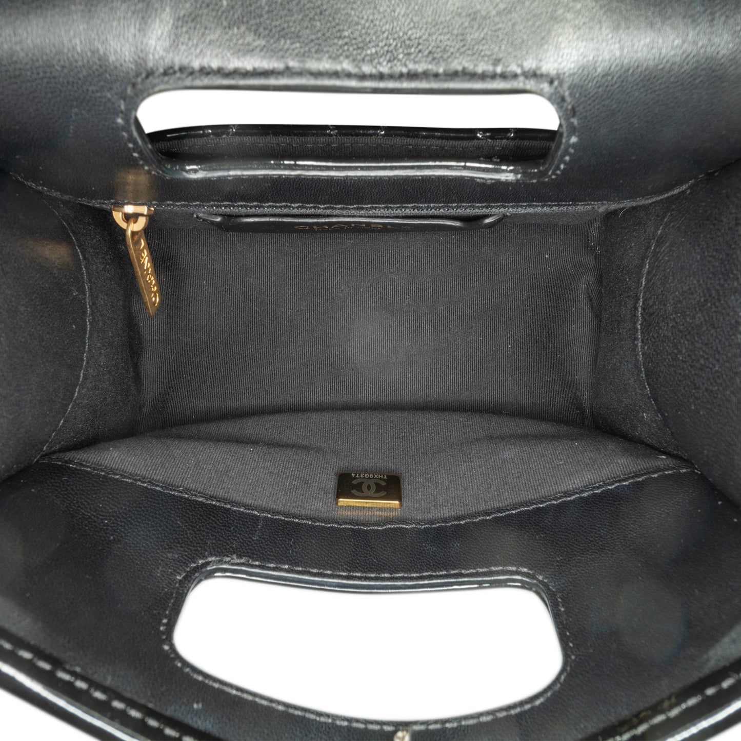 Black Chanel Mini Quilted Patent Graphic Catch Flap Satchel