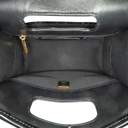 Black Chanel Mini Quilted Patent Graphic Catch Flap Satchel