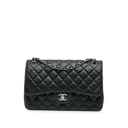 Black Chanel Jumbo Classic Lambskin Double Flap Shoulder Bag