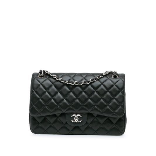 Black Chanel Jumbo Classic Lambskin Double Flap Shoulder Bag