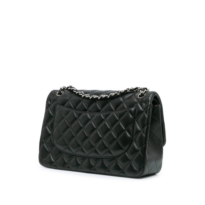 Black Chanel Jumbo Classic Lambskin Double Flap Shoulder Bag