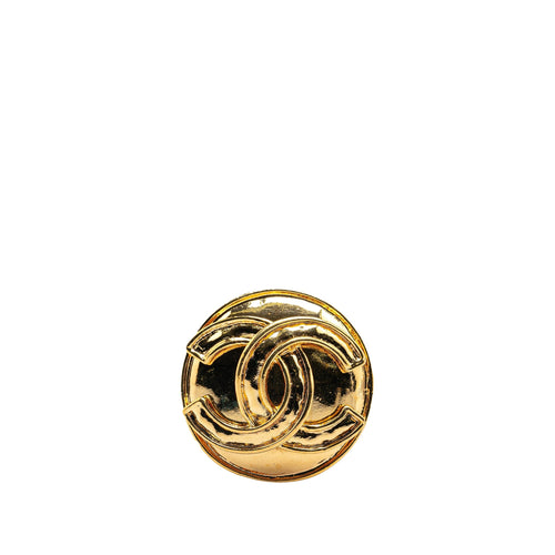 Gold Chanel Gold Plated CC Round Brooch