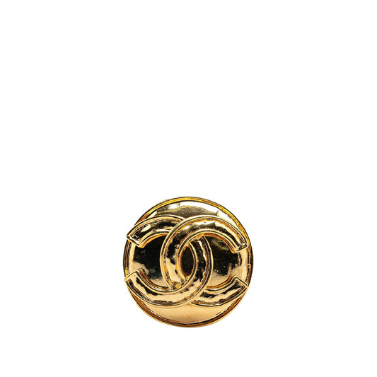 Gold Chanel Gold Plated CC Round Brooch