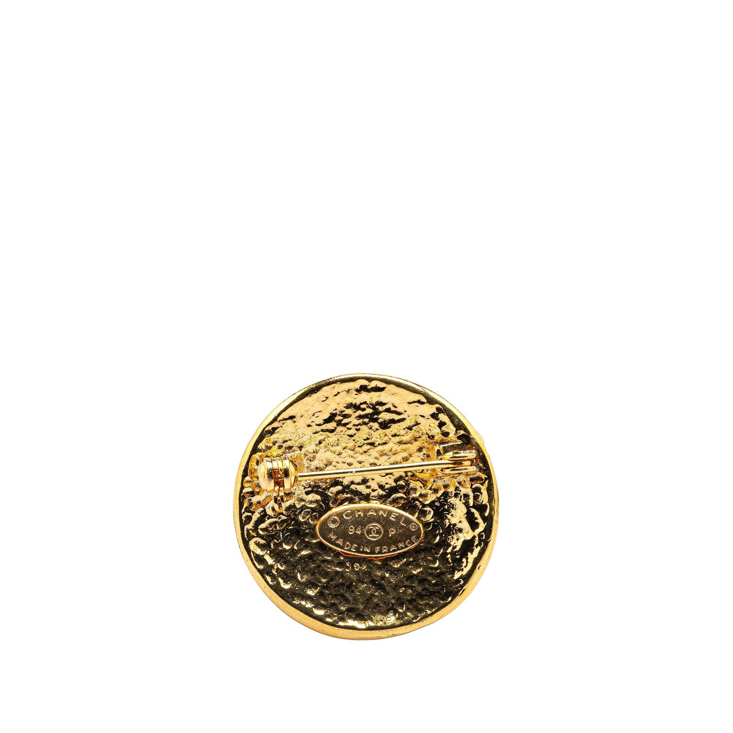 Gold Chanel Gold Plated CC Round Brooch