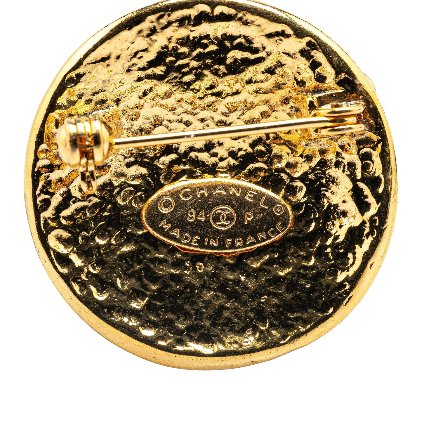 Gold Chanel Gold Plated CC Round Brooch