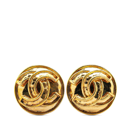 Gold Chanel Gold Plated CC Clip On Earrings