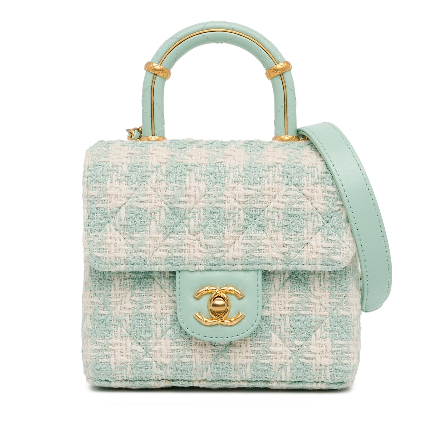 Blue Chanel Quilted Tweed Crush Top Handle Flap Satchel