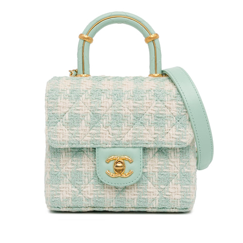 Blue Chanel Quilted Tweed Crush Top Handle Flap Satchel