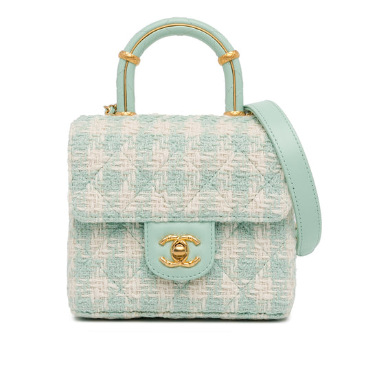 Blue Chanel Quilted Tweed Crush Top Handle Flap Satchel