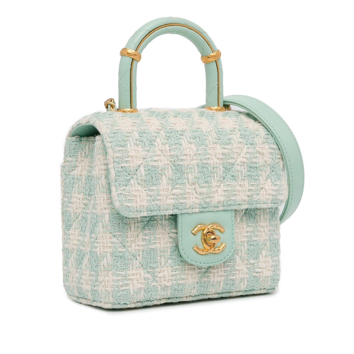 Blue Chanel Quilted Tweed Crush Top Handle Flap Satchel