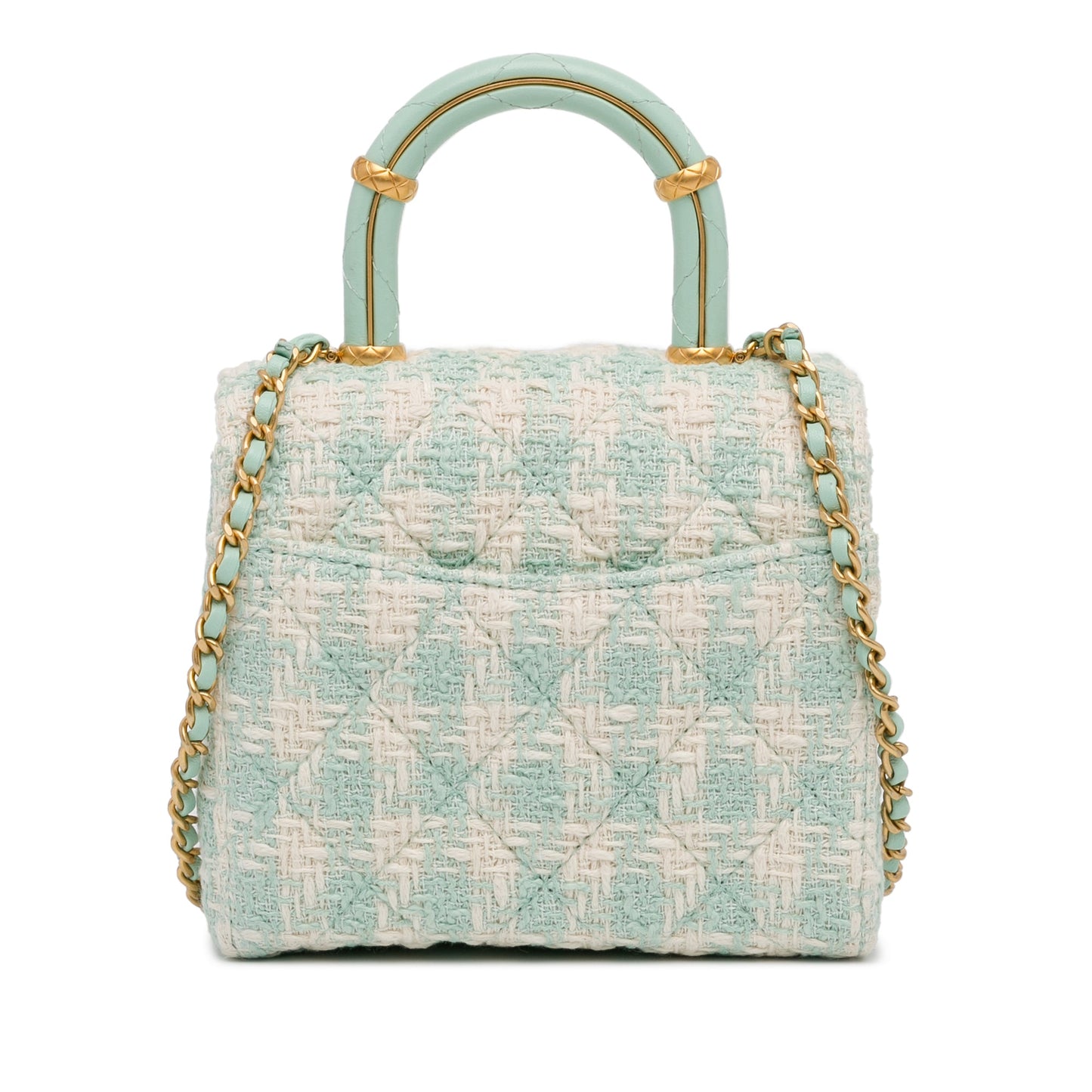 Blue Chanel Quilted Tweed Crush Top Handle Flap Satchel
