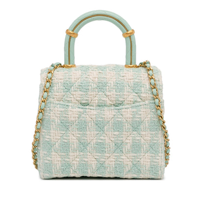 Blue Chanel Quilted Tweed Crush Top Handle Flap Satchel